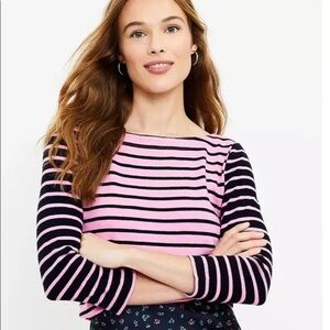 LOFT Harbor Tee Pink Striped Nautical Preppy Coastal Marine Preppy Sailorcore S